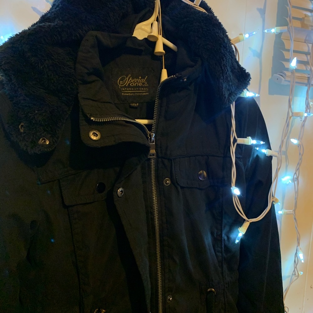 fluffy black jacket
